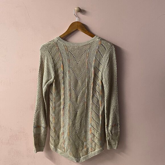 Love on a Hanger Tan Rainbow Knit V-Neck Pullover Sweater Size S EUC - Picture 2 of 11